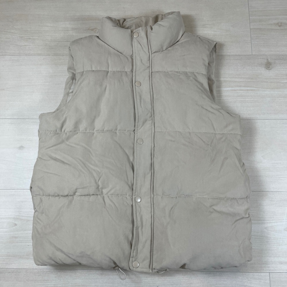 BKE Tan Beige Puffer Vest Sleeveless Quilted Snap Front Jacket Sz Large